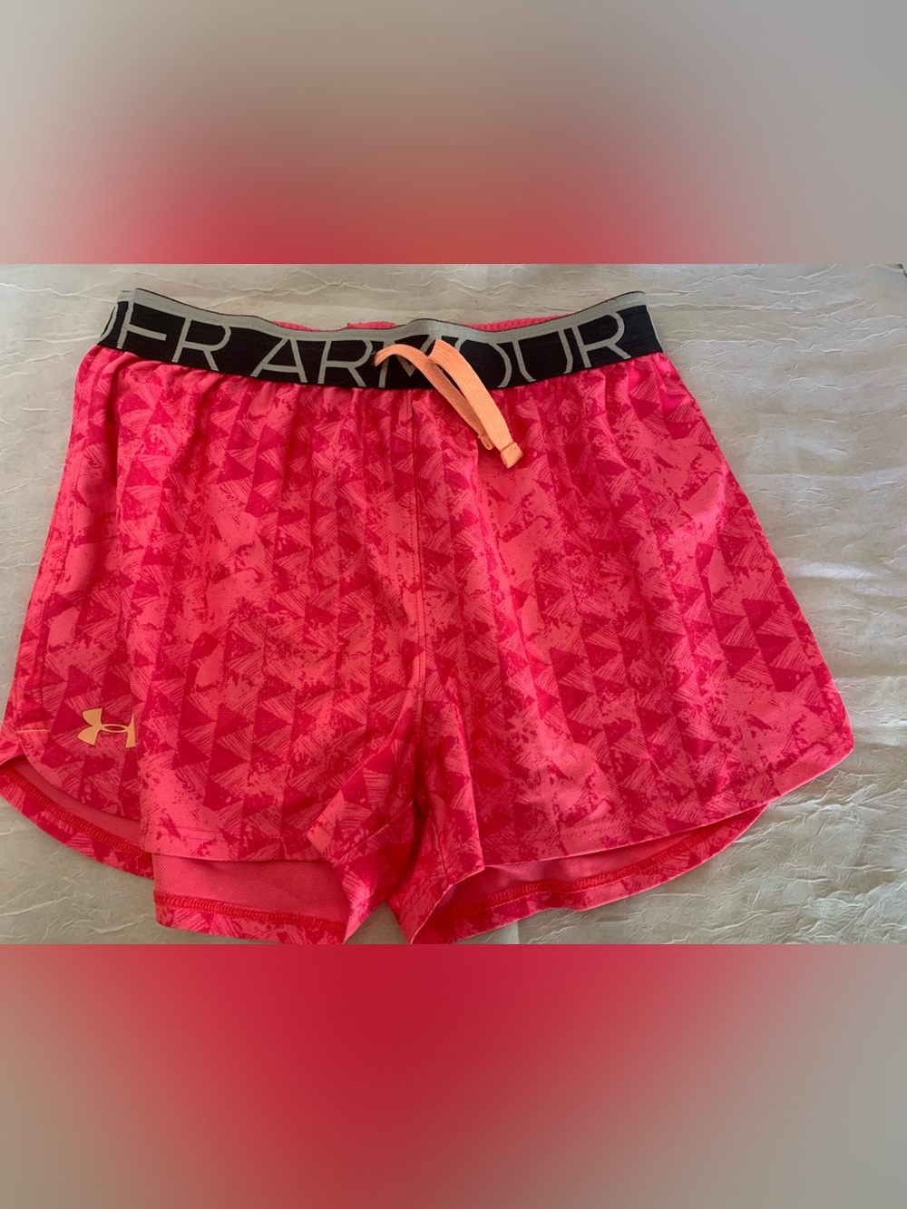 Under Armour Pink Athletic Shorts with Black Waistband. Ylarge
